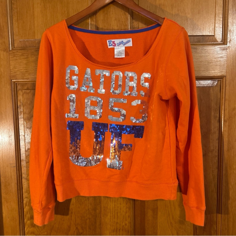 E5 College Classics Women’s Florida Gators UF Orange W/Sequins Sweatshirt Sz L